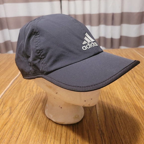 Adidas Hat Cap Strap Back Black White Logo Aeroready Lightweight Athletic Mens - Picture 8 of 12